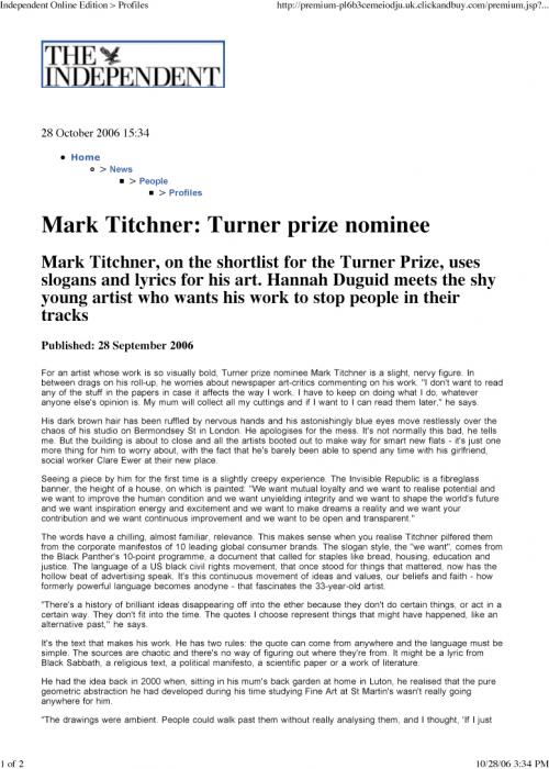 Turner Prize 2006 Profile Page #339